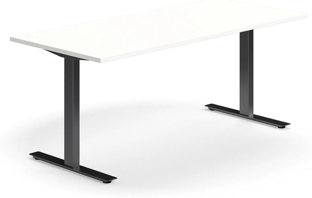 Kancelársky stôl QBUS, rovný, 1800x800 mm, T-rám, čierny rám, biela