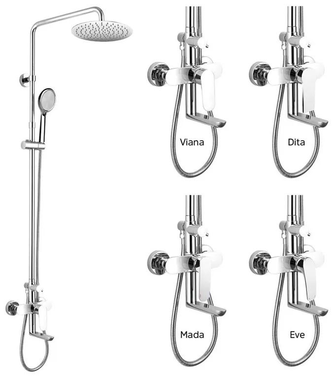 Mereo, Nástenná vaňová batéria Eve so sprchovou tyčou, hadicou, ručnou a tanierovou sprchou slim o200 mm, MER-CBE60101SCE