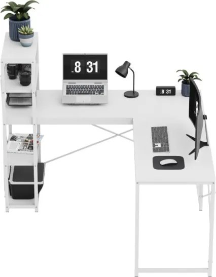 Rohový pracovný stôl s policami Leader 5.9 biely