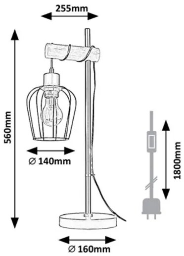 Rabalux Stolná lampa FABIANO 1x40W | E27 - čierna, svetlé drevo