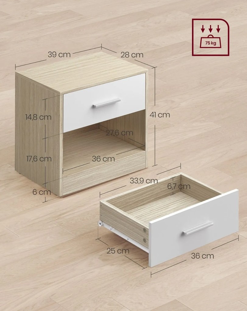 Nočné stolíky NOVERA sada 2 ks 39x28 cm, béžové/biele