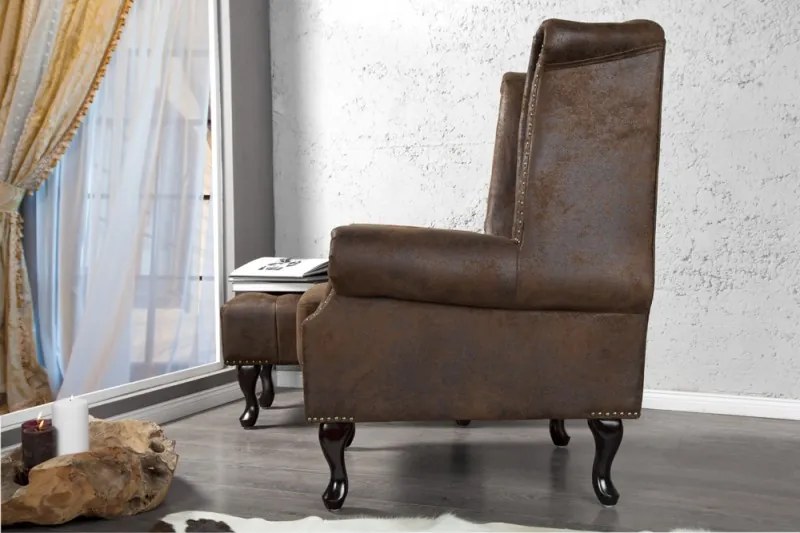 Luxusné kreslo Chesterfield hnedý starožitný vzhľad