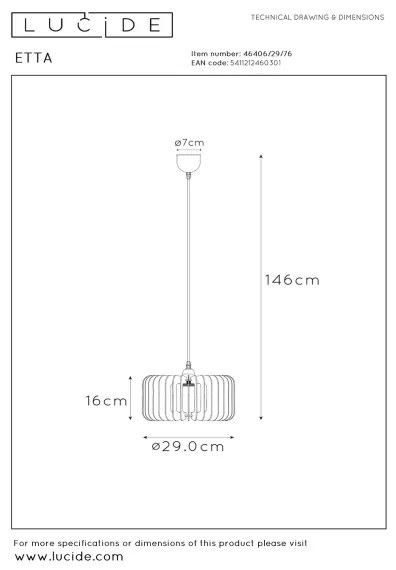 Lucide 46406/29/76 - Luster na lanku ETTA 1xE27/40W/230V pr. 29 cm drevo