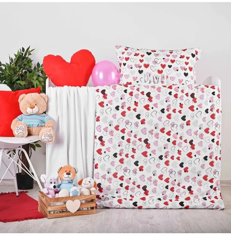 Obliečky detské bavlnené Srdiečka EMI, Detský set 90x130 + 45x65