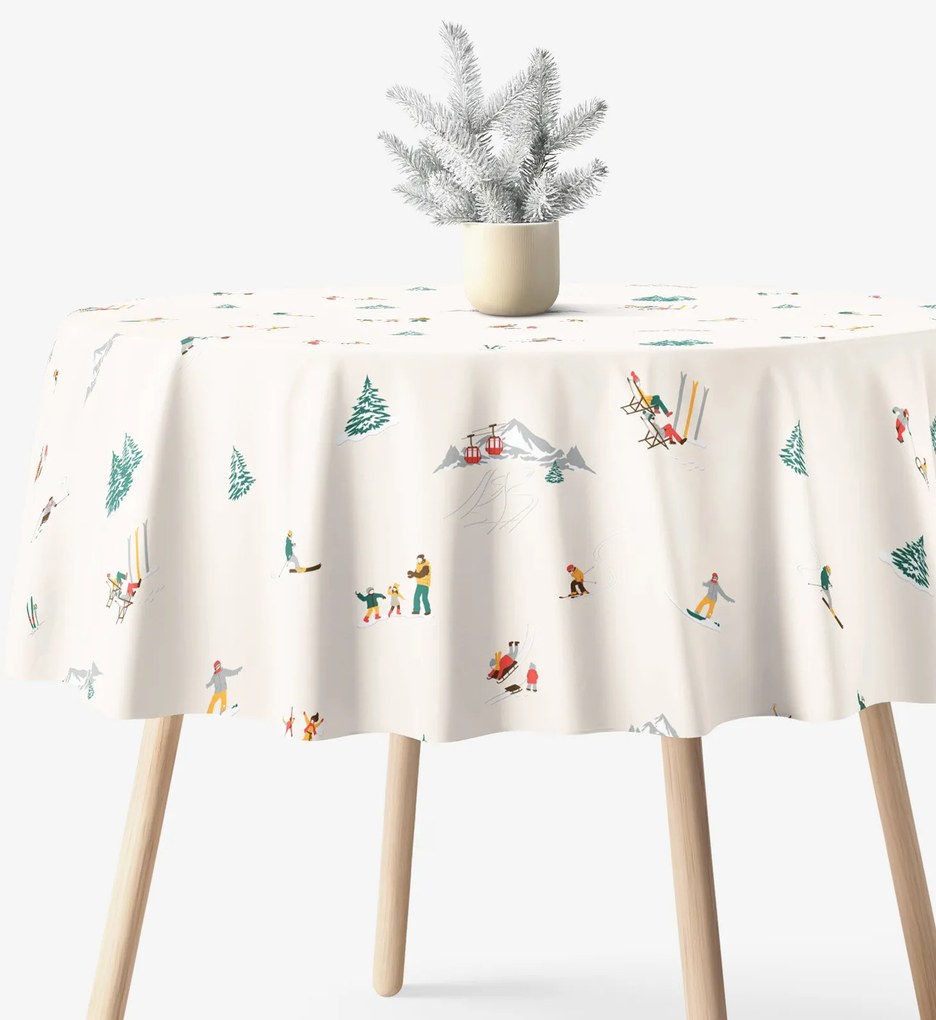 Goldea vianočný okrúhly obrus 100% bavlnené plátno - zimné radovánky Ø 110 cm