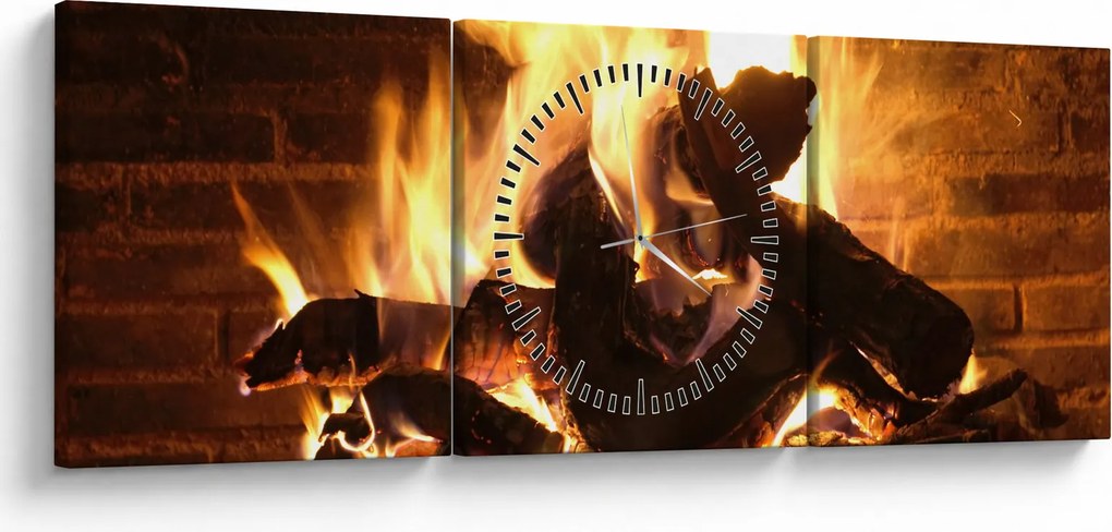 Obraz - Oheň (s hodinami) (90x30 cm)