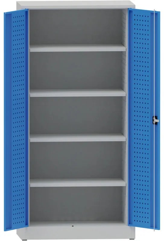 Dielenská kovová skriňa na náradie KOVONA, 4 police, zváraná, nosnosť 50 kg, 950 x 500 x 1950 mm