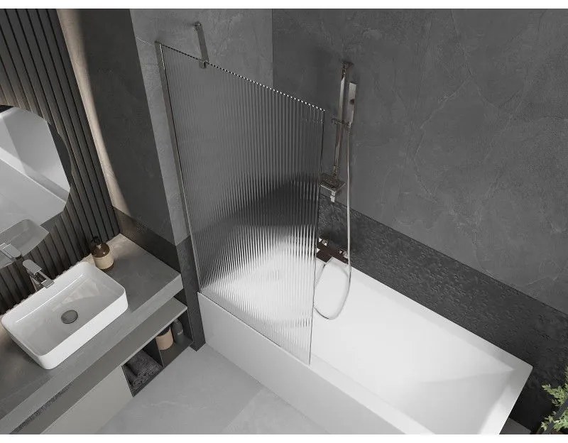 Mexen Next, vaňová zástena 1-krídlová 80 x 150 cm, fixné krídlo, 6 mm sklo s pruhmi, chrómový profil, 895-080-000-00-09-01