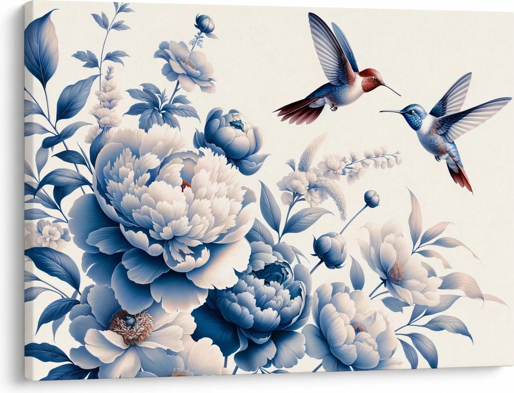 Obraz - Kolibríky nad kvetinou (70x50 cm)