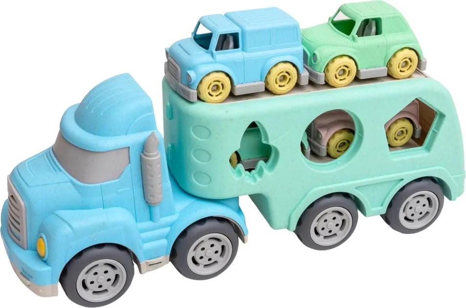 LEAN Toys Náučný triedič odťahové auto s autíčkami a kockami, pastelový BIO plast