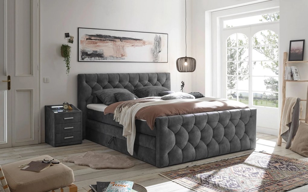 XXXLutz BOXSPRINGOVÁ POSTEĽ, 180/200 cm, antracitová MID.YOU - Online Only spálne - 002220049102