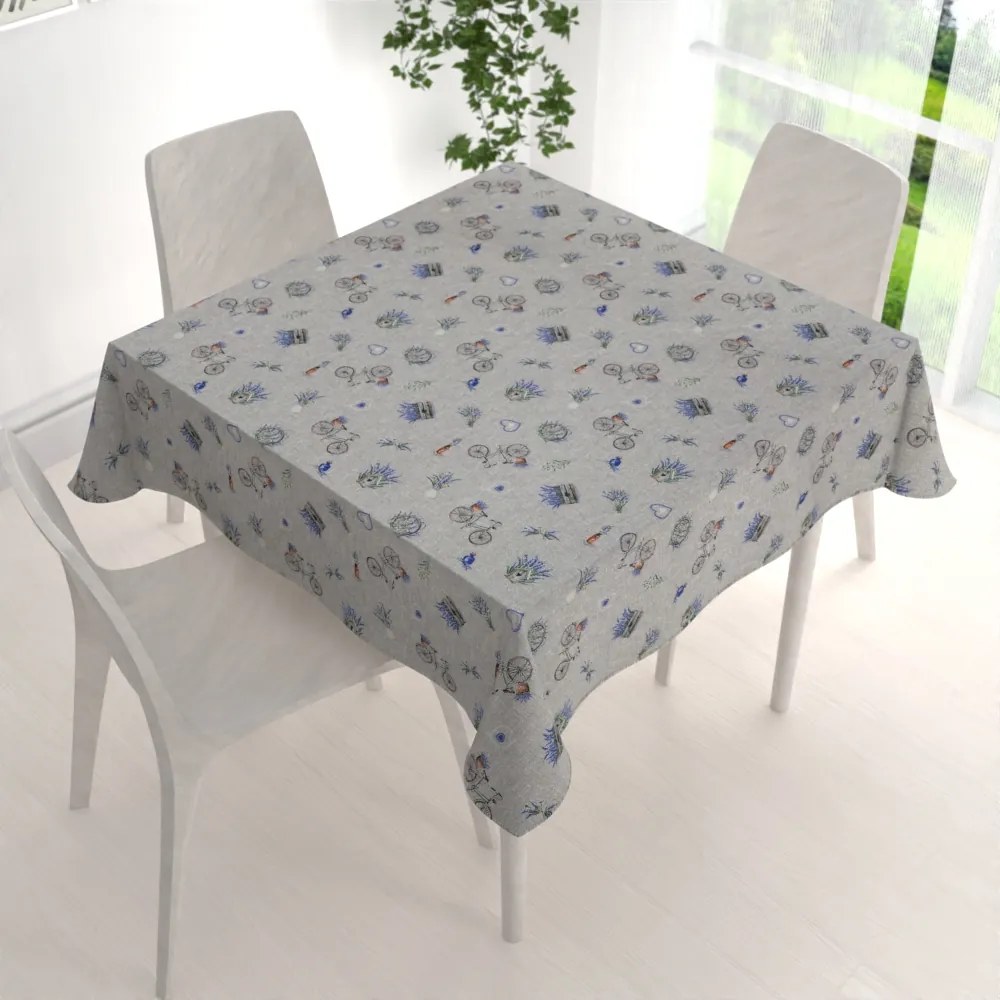 Biante Dekoračný štvorcový obrus PML-097 Levandule a bicykle na sivom režnom 80x80 cm
