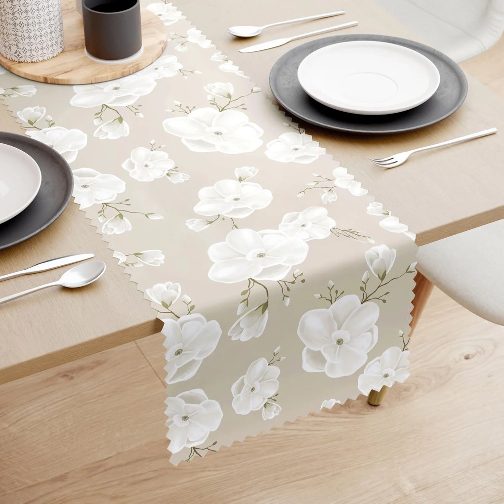 Goldea behúň na stôl teflónový - biele kvety 50x120 cm