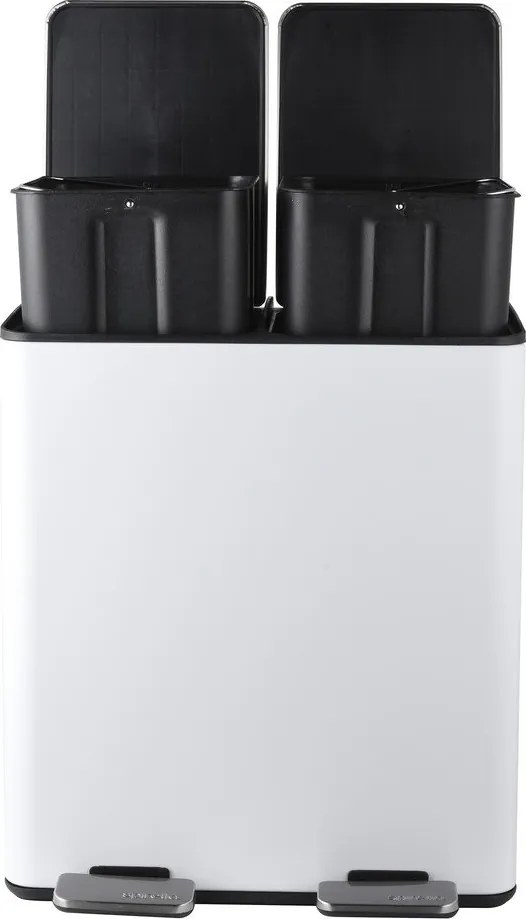 Matne biely oceľový odpadkový kôš 2x20 l na triedený odpad/nášľapný Aliya – Spirella