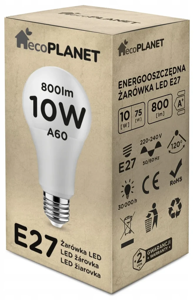 ECOLIGHT LED stropné svietidlo 2xE27 štvorcové biele + 2x E27 10W neutrálna biela žiarovka