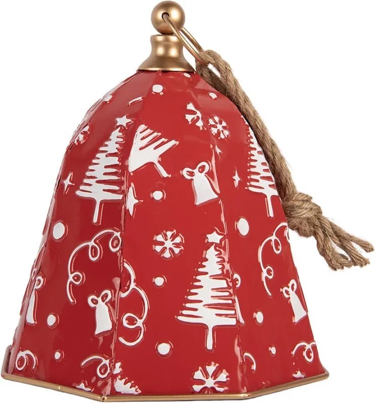 Vianočné dekorácie červený kovový zvonček na povraze - Ø 27*31 cm