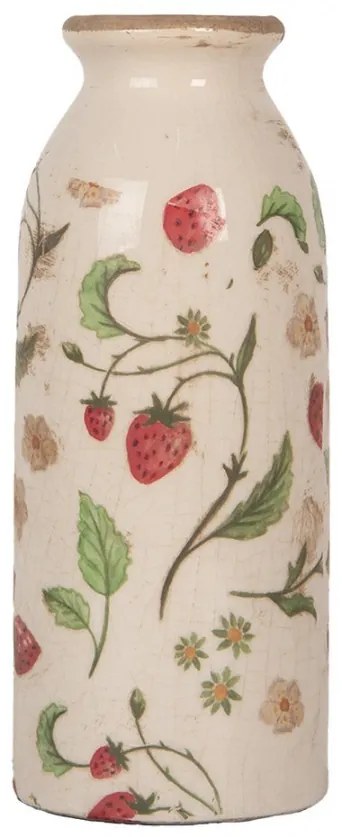 Béžová keramická váza s jahôdkami Wild Strawberries - Ø 8*20 cm