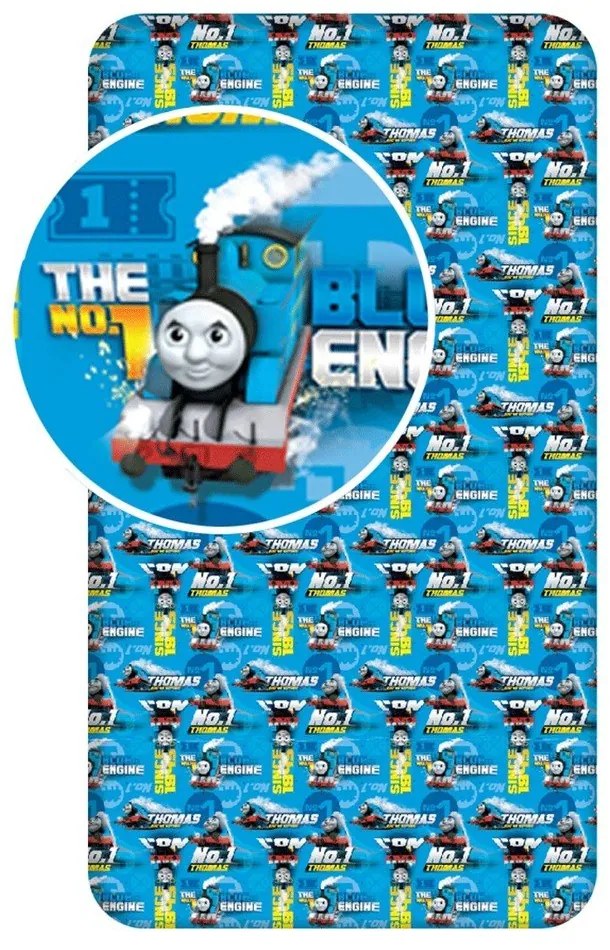 Modrá napínacia bavlnená detská plachta 90x200 cm Thomas the Tank Engine – Jerry Fabrics