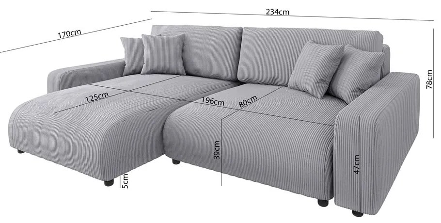 Svetlosivá menčestrová rozkladacia rohová pohovka (variabilná) Sara – Ropez