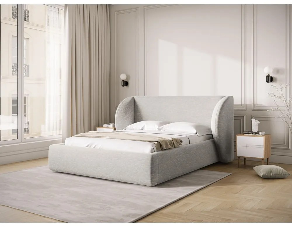 Svetlosivá čalúnená dvojlôžková posteľ s úložným priestorom s roštom 200x200 cm Miley – Micadoni
