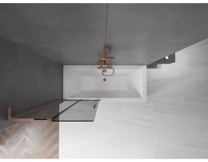 Mexen Velar L, 2-krídlová posuvná vaňová zástena 85 x 150 cm, 8mm šedé sklo, medená matná, 896-085-003-41-65