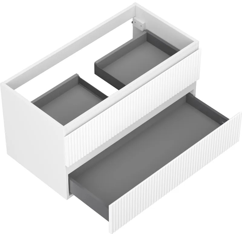 Mexen Rivel, kúpeľňová skrinka 90 cm, 2 zásuvky, drážkovaná, biela matná, 91A20-09047-2-BFF01