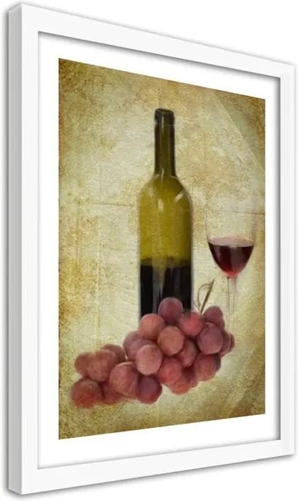 CARO Obraz v ráme - A Bottle Of Wine And Grapes Biela 30x40 cm