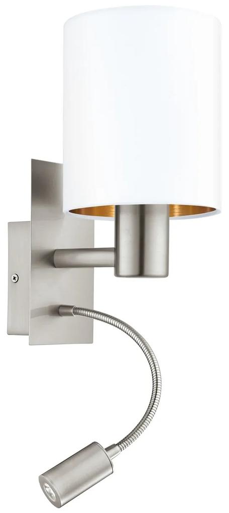 EGLO Nástenná lampa s čítacím LED ramenom PASTERI, bielozlatá