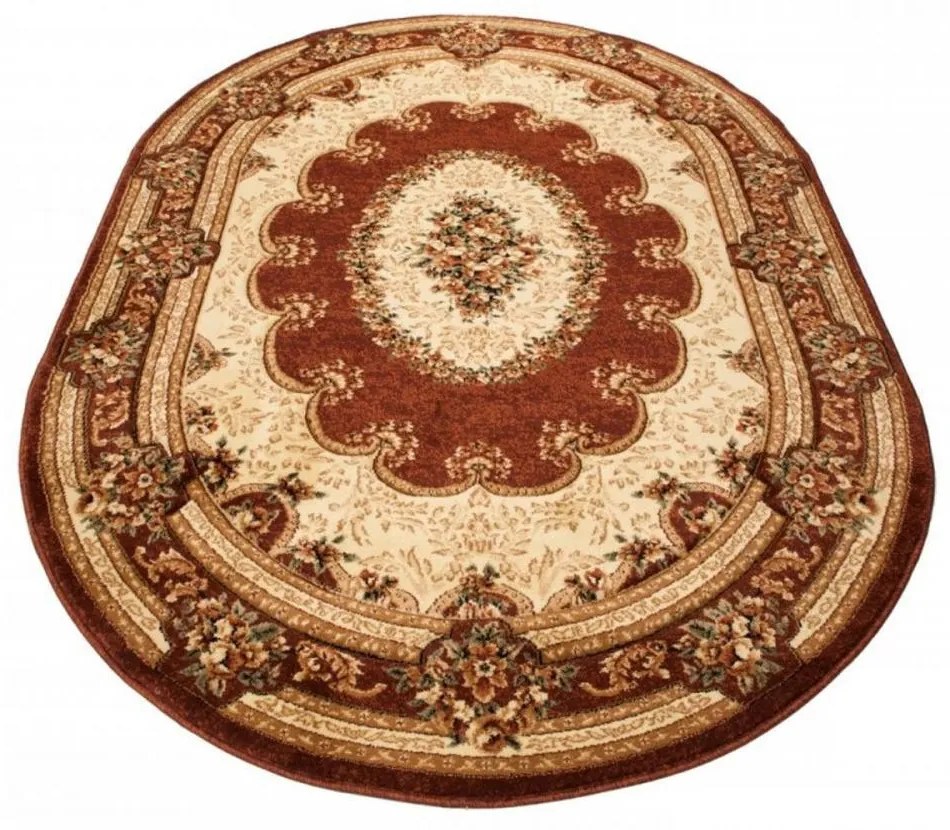 Kusový koberec klasický vzor hnedý ovál 250x350cm