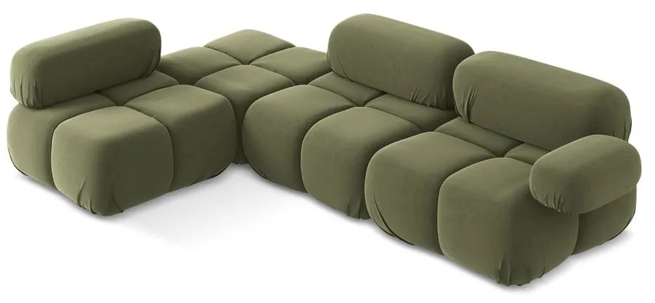 Svetlozelená zamatová modulárna rohová pohovka (ľavý roh) Lokua – Makamii