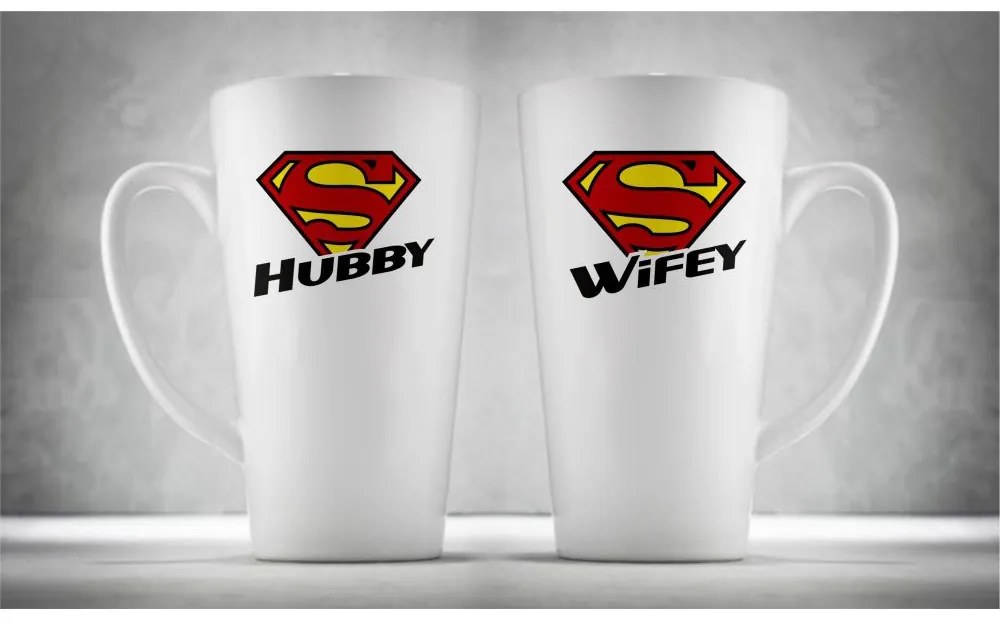 Hrnčeky pre páry - Super Wifey &amp; Hubby, 2ks x 450ml