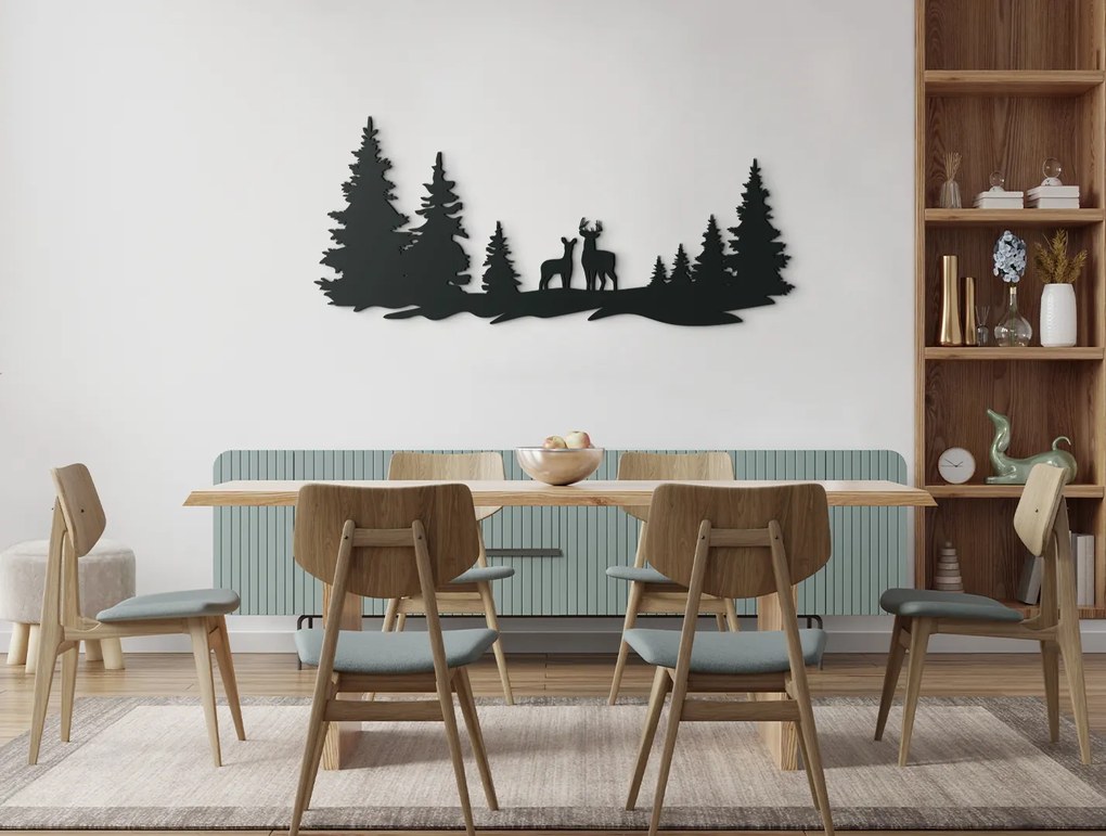 drevko Drevená nálepka Jelene v lese Rozmer obrazu: 28,5 x 65 cm, Farba dekorácie: Čierna