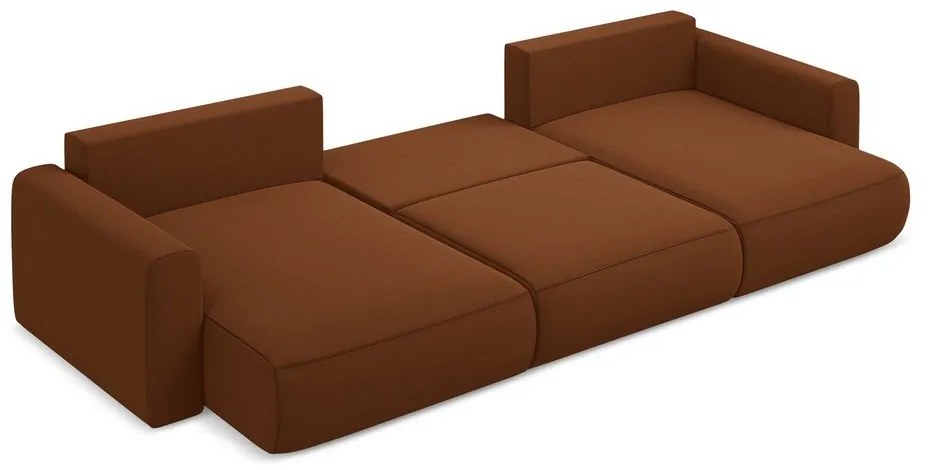 Terakotová zamatová rozkladacia/s úložným priestorom rohová pohovka (do tvaru "U") Kapua – Makamii