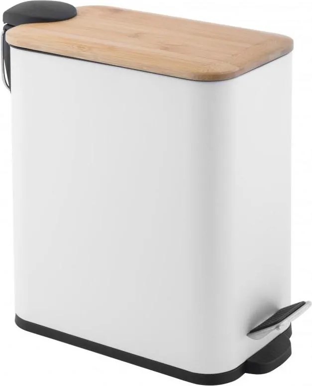 Odpadkový kôš do kúpeľne TOBY s bambusovým krytom 5l - biely