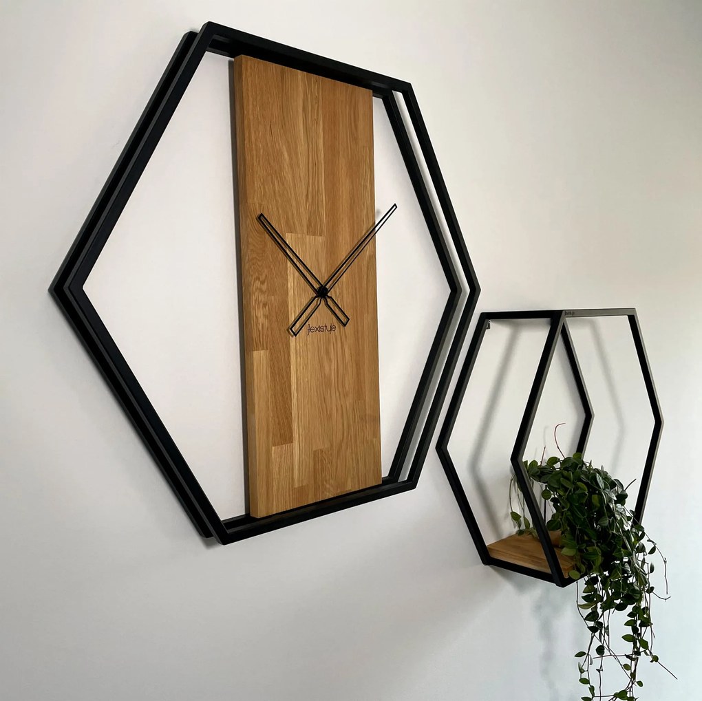 Dekorstudio Nástenná polica LOFT hexagon dubová 60cm