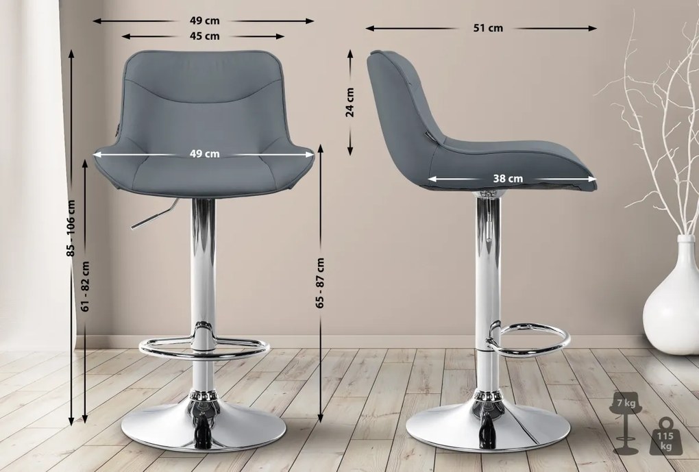 Design-Shop 2x Barová stolička Vonore - koženka, chróm rám - Sivá