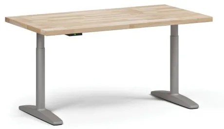 Výškovo nastaviteľný pracovný stôl OBOL do dielne, elektrický, 1500 x 800 x 690-1340 mm, sivá zaoblená podnož