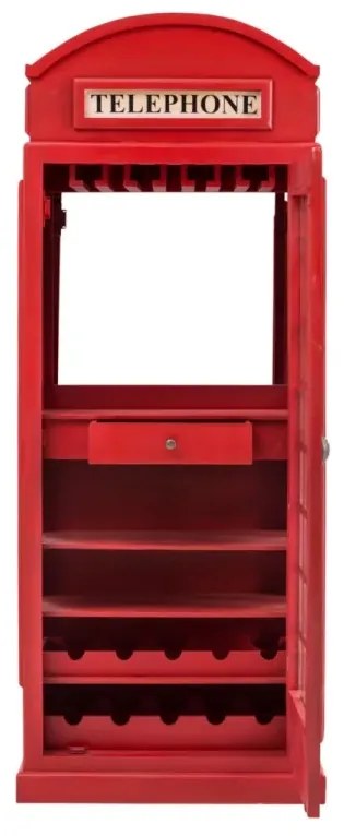 furniture-nabytek.cz - Masivní barová skříň „Telefonní budka“, lakovaná, červená – 78×44×200 cm