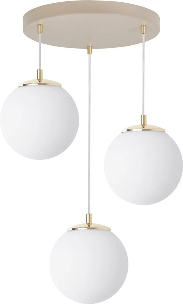 Závesné svietidlo Florence, 3x biele sklenené tienidlo, g/be, o