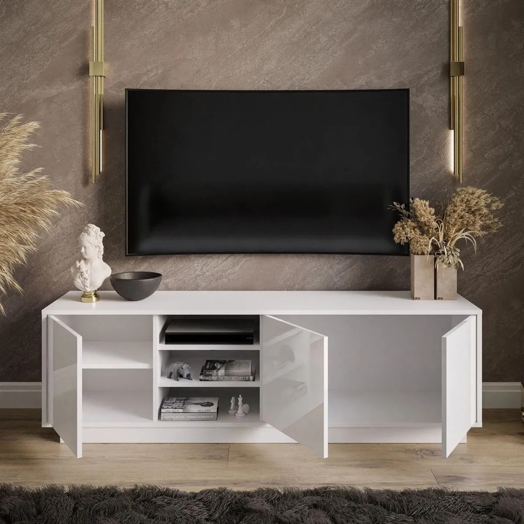 TV STOLÍK ALWIN BIELY VYSOKÝ LESK 156 cm