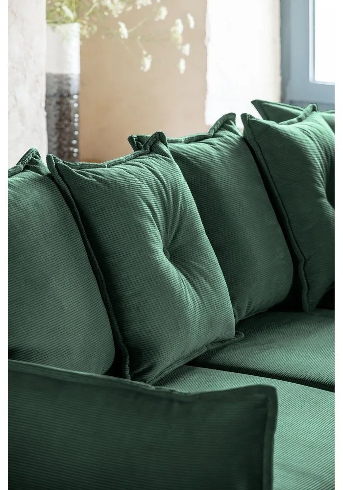 Zelená menčestrová rozkladacia rohová pohovka (pravý roh/do "U") Lazy Lukka – Miuform