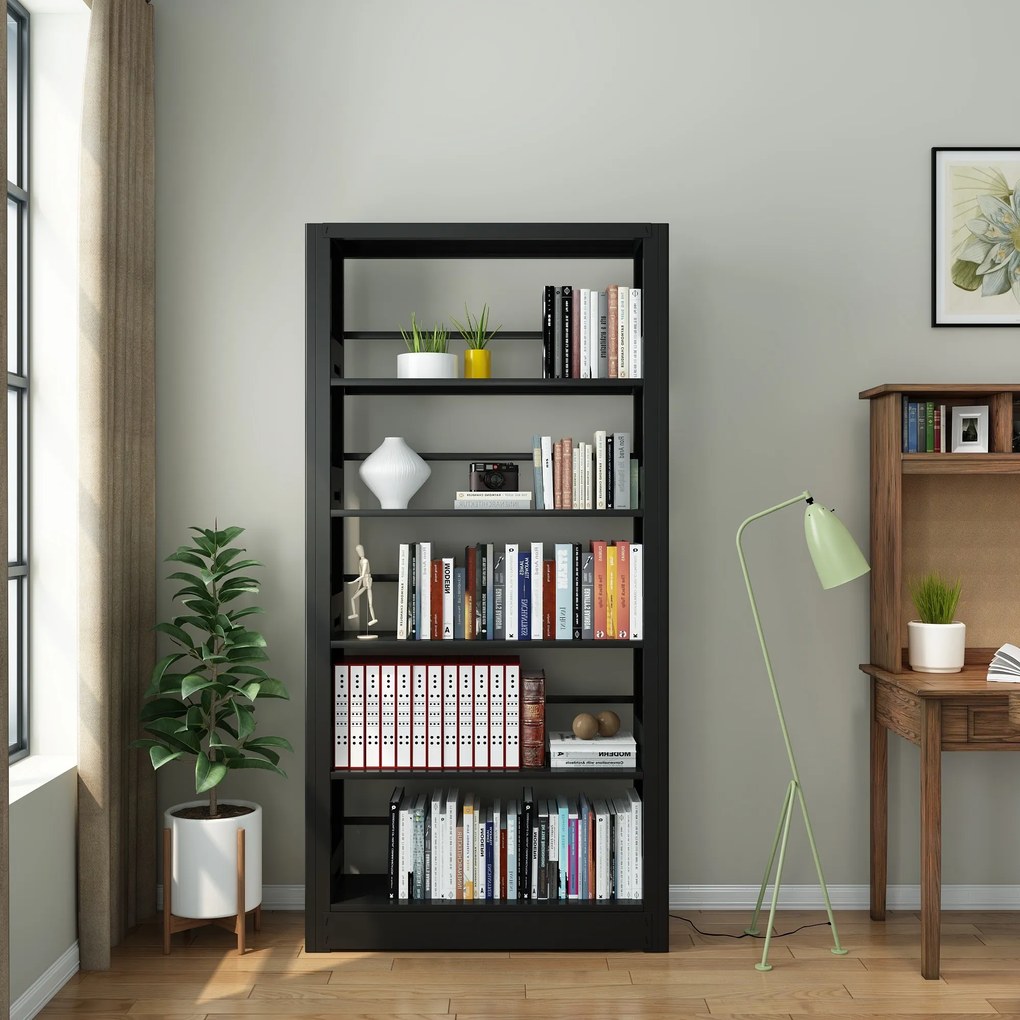 Kovová knižnica, 1750 × 915 × 300 mm, čierna