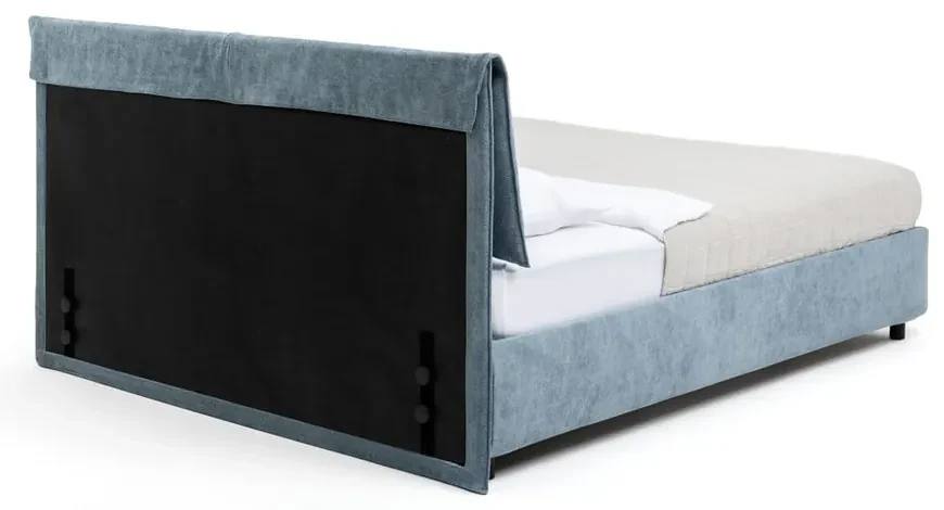 Modrá čalúnená dvojlôžková posteľ s úložným priestorom s roštom 160x200 cm Myra Pillow – Bonami Selection