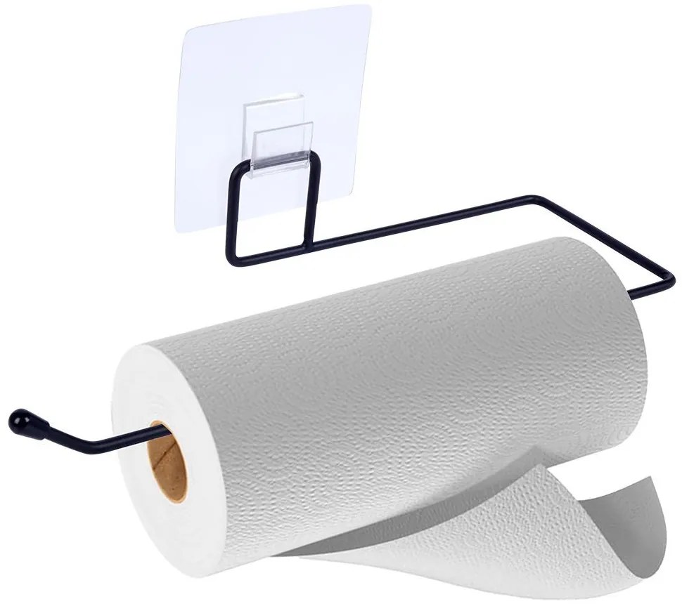 VILDE Držiak na kuchynské utierky, kovový čierny, samolepiaci