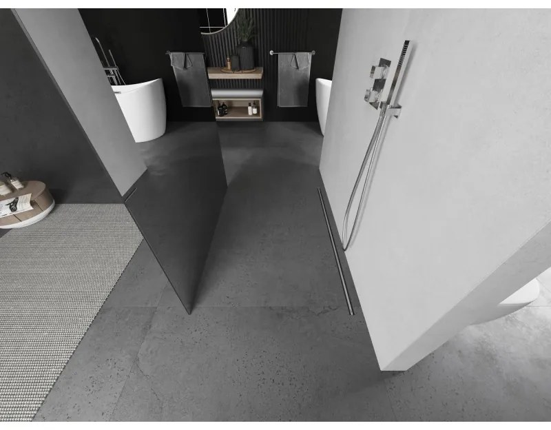 Mexen Kioto, sprchová zástena Walk-In 100 x 200 cm, 8mm sklo vzor zrkadlo, brúsená oceľ profil, 800-100-002-97-50
