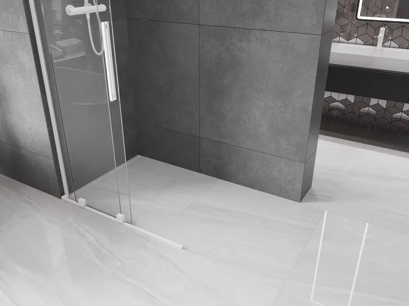 Mexen Velar L, posuvná sprchová zástena Walk-in 100 x 200 cm, 8mm číre sklo, biela matná, 871-100-003-03-20