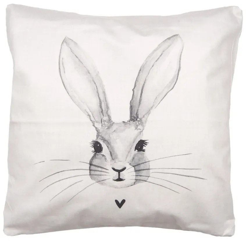Béžová obliečka na vankúš s hlavou králika a srdiečkom - 45*45cm
