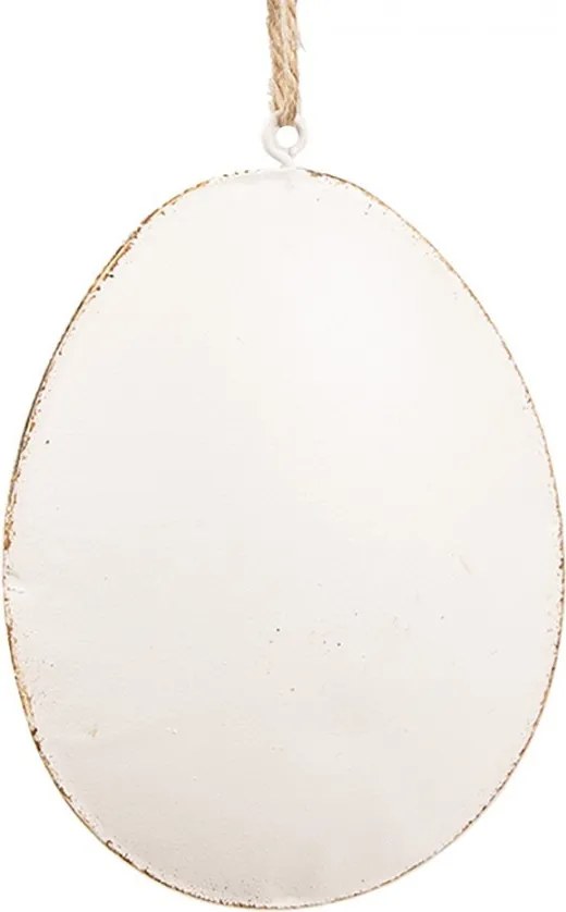 Biele antik plechové závesné vajíčko so zlatými srdiečkami - 8*1*6 cm