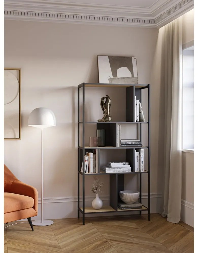 Knižnica v dekore duba v čierno-prírodnej farbe 88x175 cm Alabama – Marckeric