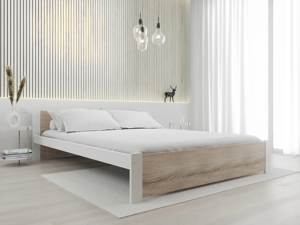 Posteľ IKAROS 140 x 200 cm, biela/dub sonoma Rošt: Bez roštu, Matrac: Matrac Deluxe 10 cm